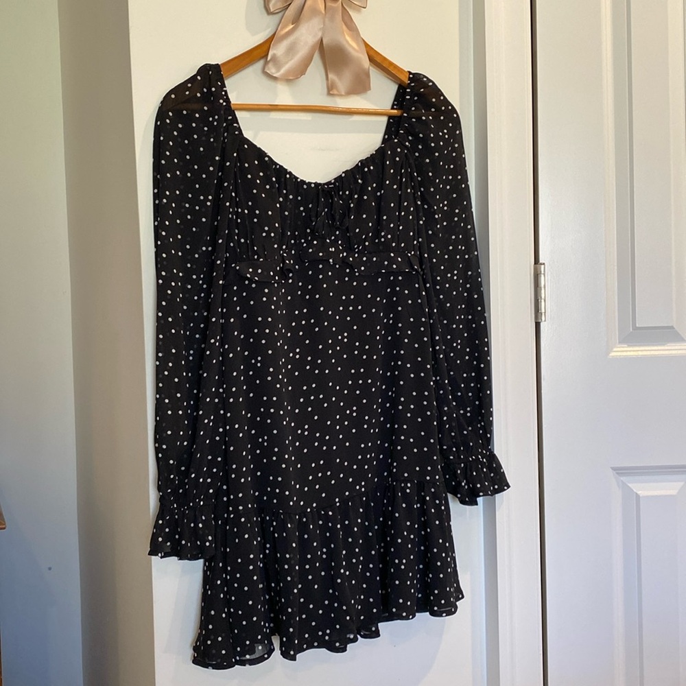 Trixxi | black polka dot flowy ruffled mini dress | size S